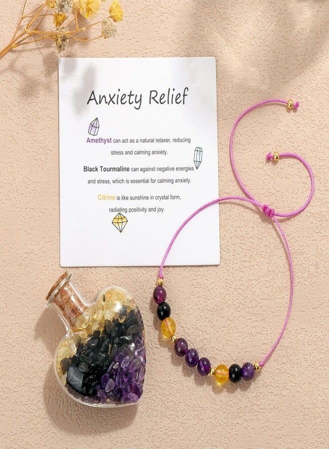 Raicegs Healing Gift Crystals Bracelet for Women Anxiety Relief Bracelet Amethyst Citrine Black Tourmaline Gemstone Beads Protection Spiritual Jewelry for Women - Image 2